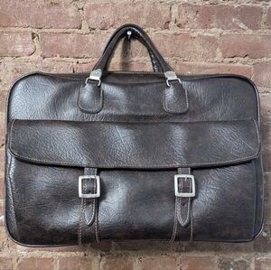 1960s 70s VINTAGE Samsonite Leather Naugahyde suitcase duffle tote bag brown